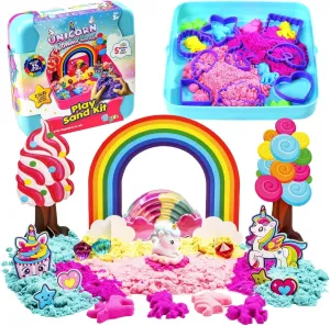 - 2.5 lbs Colored Play Sand with Tools - Unicorn Toys for Girls - Sensory Kit for Kids Bryte Unicorn Wonderland Rainbow fund Magic Sand Kit 
