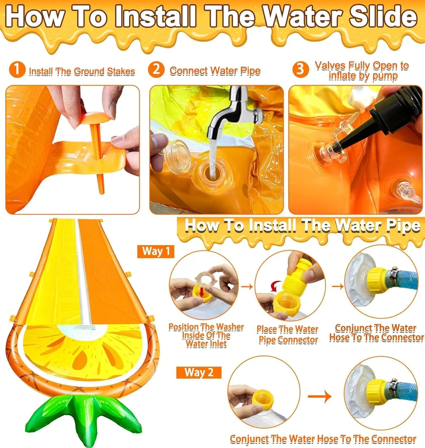 [ 3 Sided Safe Fence ] Pineapple Lawn Water Slides with 2 Bodyboards for Kids Adults, Heavy Duty Water Toys Sprinkler 2 Race Lane Outdoor Summer Beach Swimming Pool Water Game Party, 18 x 5.6 ft