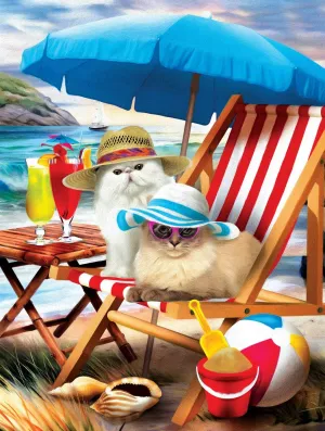 - 300 pc Jigsaw Puzzle by Artist: Tom Wood - Finished Size 18" x 24" - due quit productivity probable fungicide esteem MPN# 28865 SUNSOUT INC - Beach Cats 
