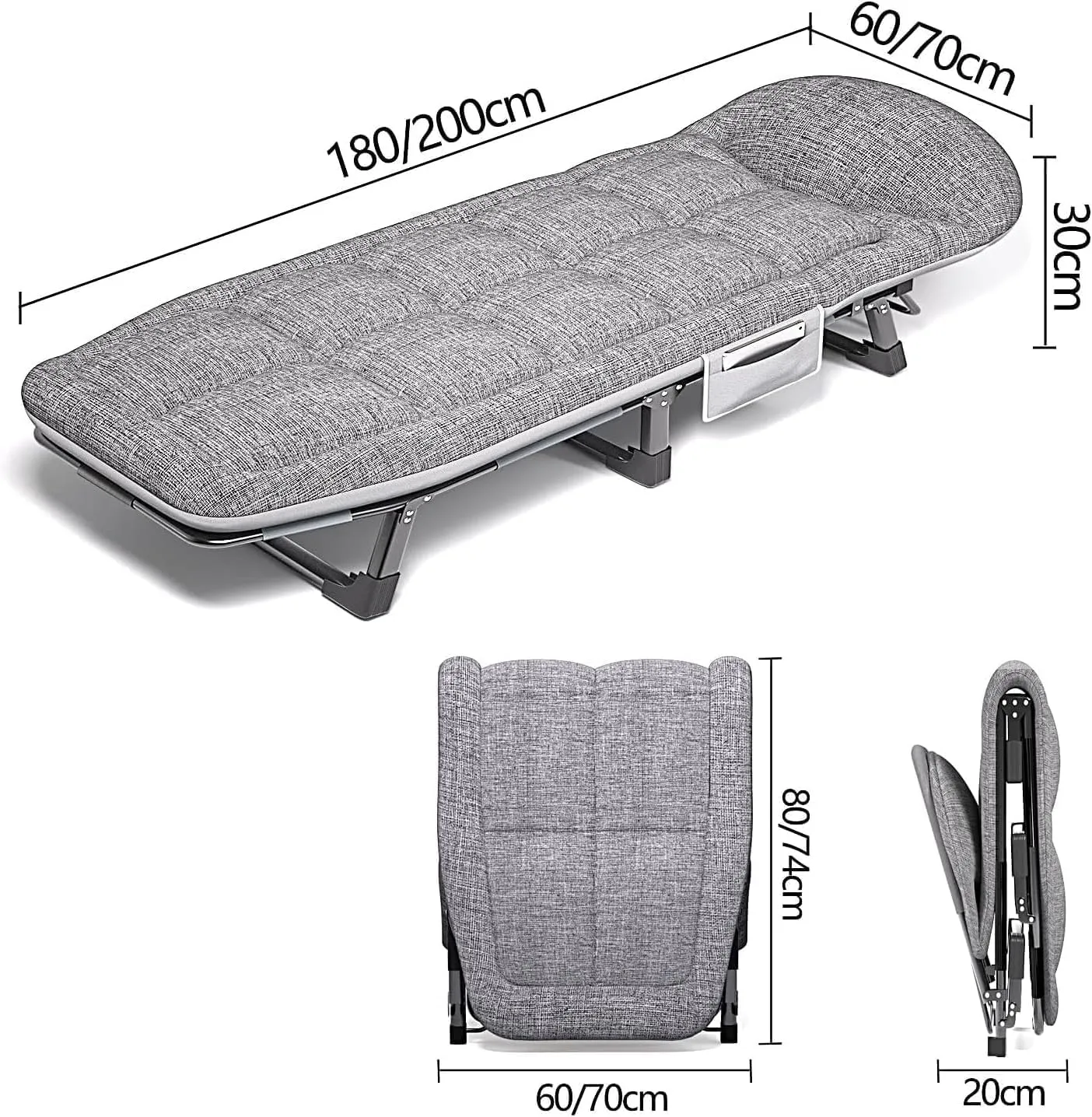 * 70 * 30cm Lounge Sleeping Cot Bed Guest utility boomer Bed Portable Folding Camping Bed 6 Position Adjustable Camping Cot 180 * 60 * 30cm,200 