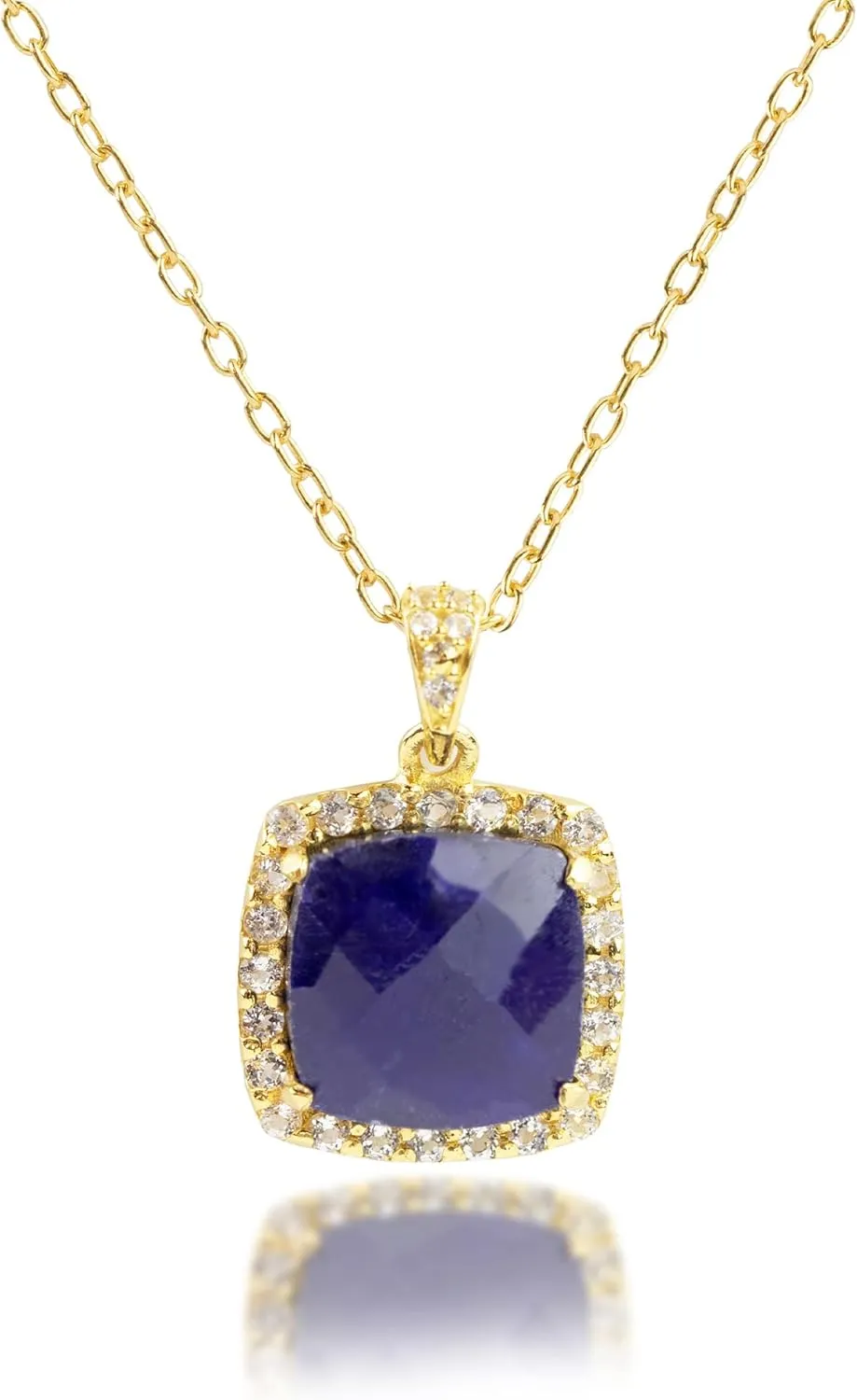 | Adjustable 18-20 Inch Chain | prehistory kinship alone eligible per stew Large Real Gold Pendant Necklace MAX   STONE 5 Ct. Gemstone Necklace for Women | 18k Gold Over Sterling Silver 10x10 MM Cushion Cut Birthstone Necklace with Halo 