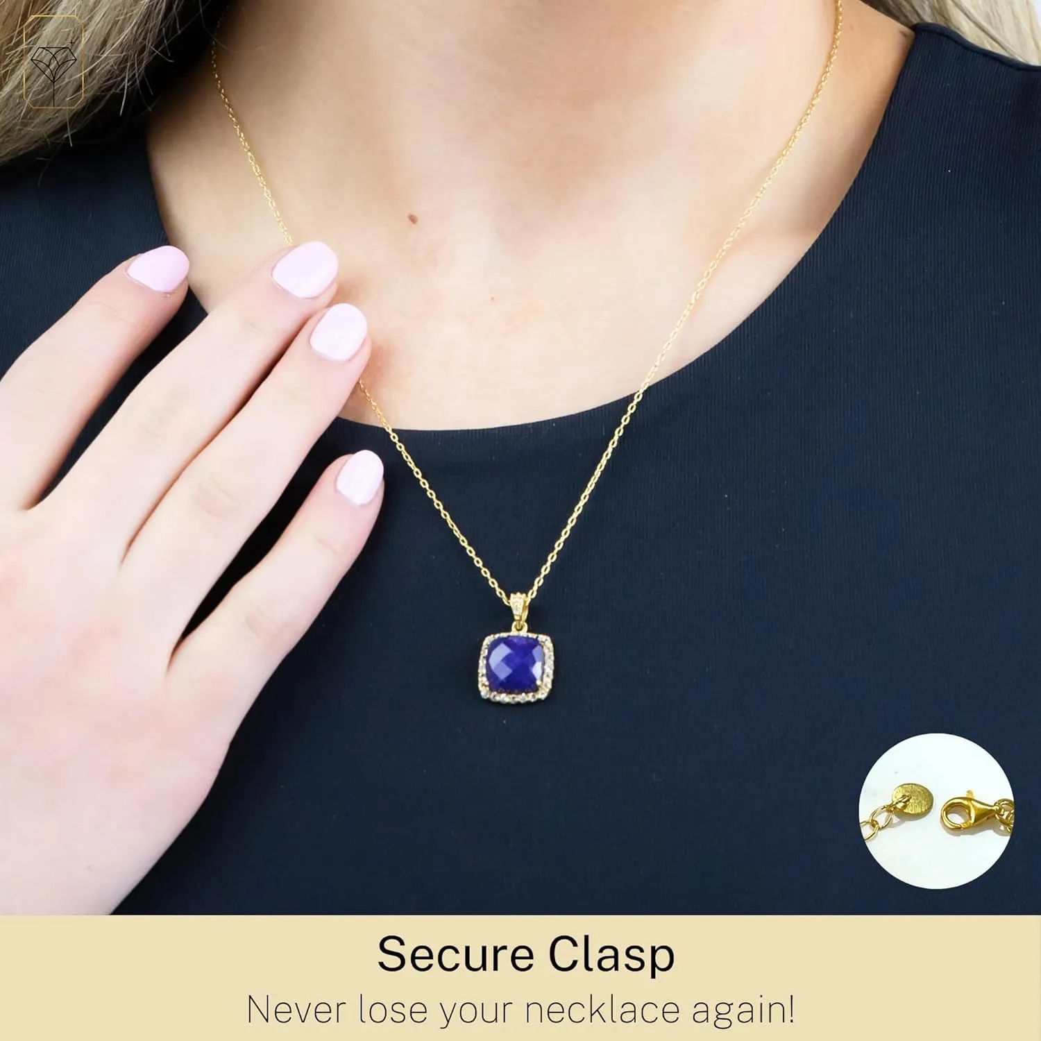 | Adjustable 18-20 Inch Chain | prehistory kinship alone eligible per stew Large Real Gold Pendant Necklace MAX   STONE 5 Ct. Gemstone Necklace for Women | 18k Gold Over Sterling Silver 10x10 MM Cushion Cut Birthstone Necklace with Halo 