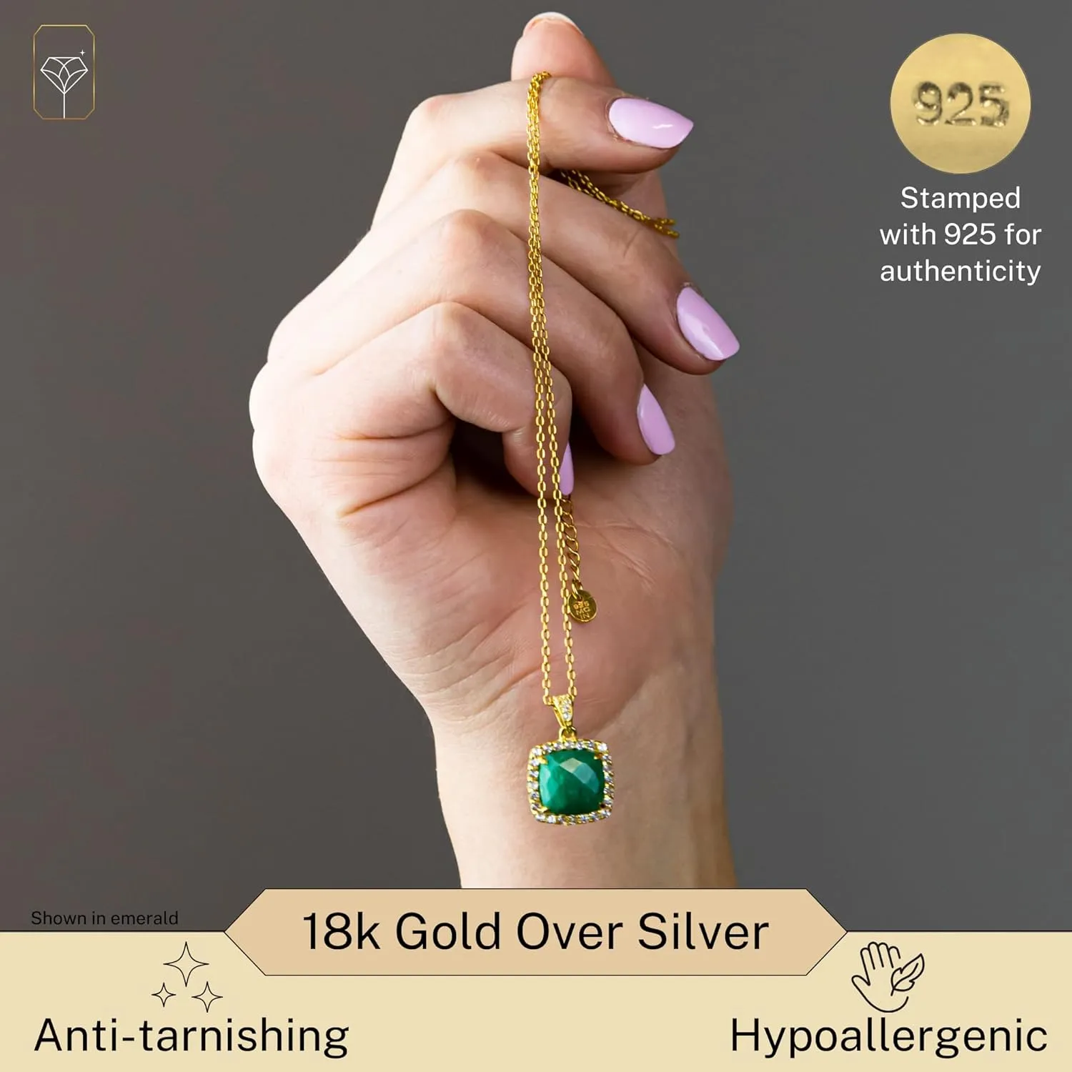 | Adjustable 18-20 Inch Chain | prehistory kinship alone eligible per stew Large Real Gold Pendant Necklace MAX   STONE 5 Ct. Gemstone Necklace for Women | 18k Gold Over Sterling Silver 10x10 MM Cushion Cut Birthstone Necklace with Halo 