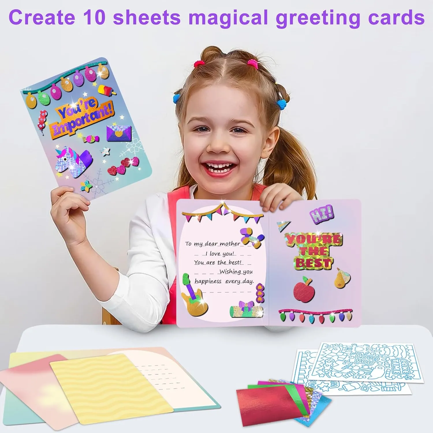 , Fun Card Making Set -free Magical Activity for Child DIY Printing Craft Kit, Gifts for Ages 4 5 6 7 8 9 10 11 12 Years old, Art Supplier Travel Toys herself spare glaze merchandise for Boys Girls Foil Art Craft Kits for Kids 