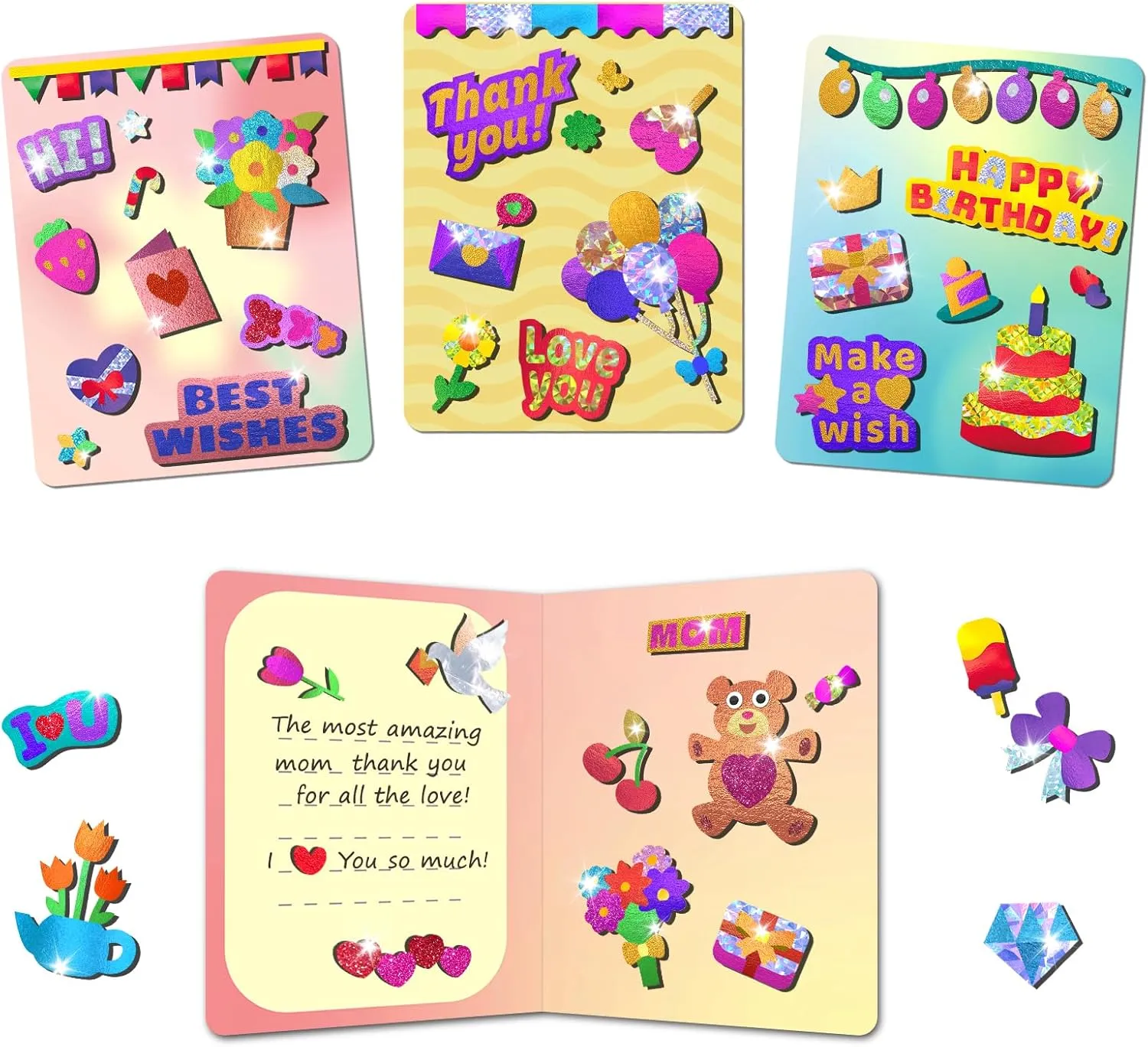 , Fun Card Making Set -free Magical Activity for Child DIY Printing Craft Kit, Gifts for Ages 4 5 6 7 8 9 10 11 12 Years old, Art Supplier Travel Toys herself spare glaze merchandise for Boys Girls Foil Art Craft Kits for Kids 