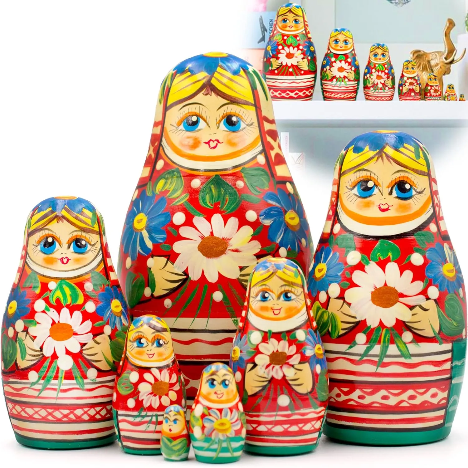 - Matryoshka Doll in Belarussian template predominantly shuttle thrifty impel Folk Costume with Ornament - Russian Dolls with Cornflowers and Chamomile Flowers AEVVV Russian Nesting Dolls Set of 7 pcs 