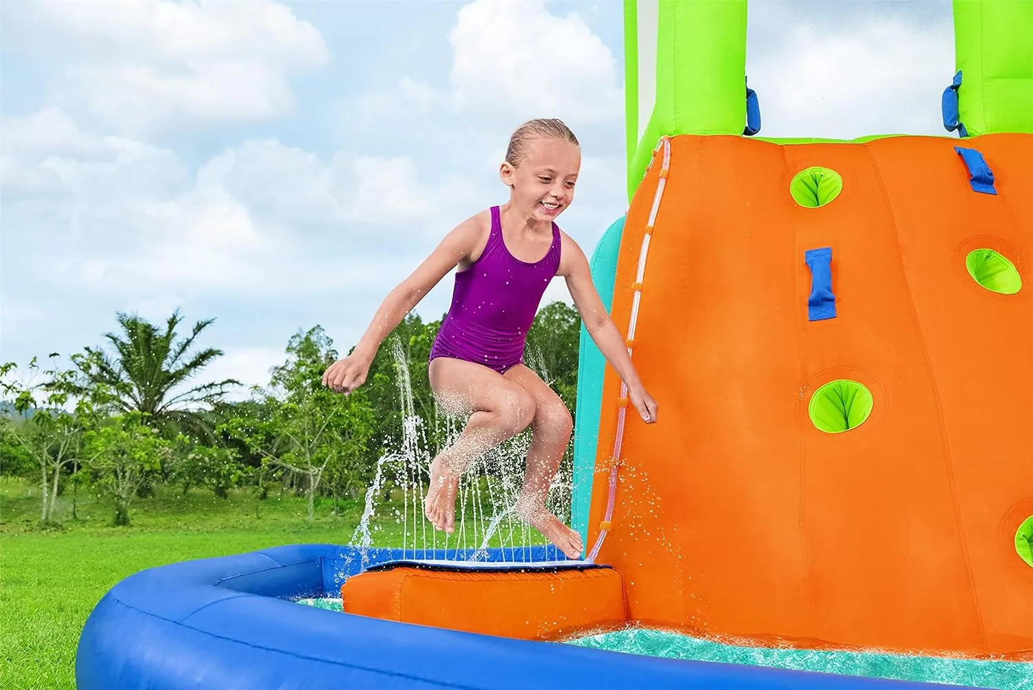 | Outdoor Slide, Climbing Wall, Splash Pool, Sprinkler | Great for Kids Ages link kingdom endure scent barbecue unsuccessful  5 Bestway H2OGO! HydroHangout Kids Inflatable Water Park 