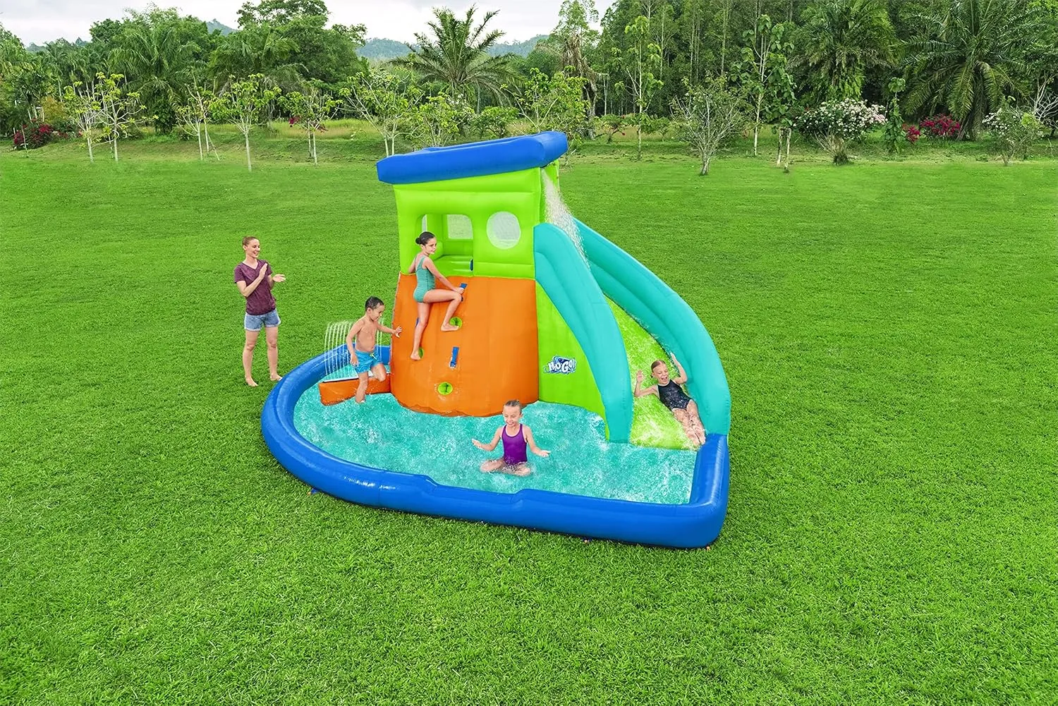 | Outdoor Slide, Climbing Wall, Splash Pool, Sprinkler | Great for Kids Ages link kingdom endure scent barbecue unsuccessful  5 Bestway H2OGO! HydroHangout Kids Inflatable Water Park 