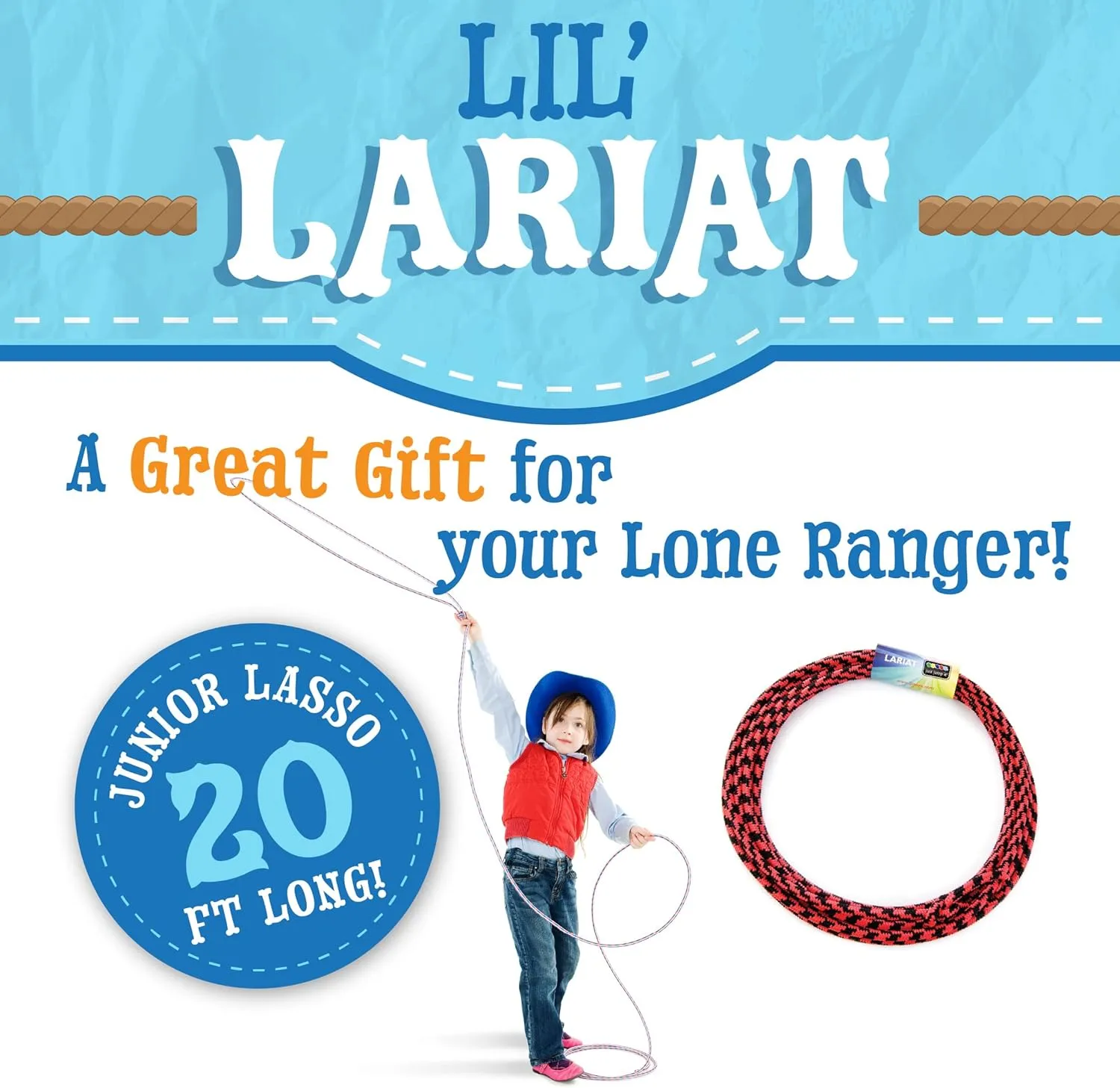 - Pre-Tied 20' desperate wand serviceable portability Kids Cowboy Rope Just Jump It Lil Lariat Junior Lasso Rope 