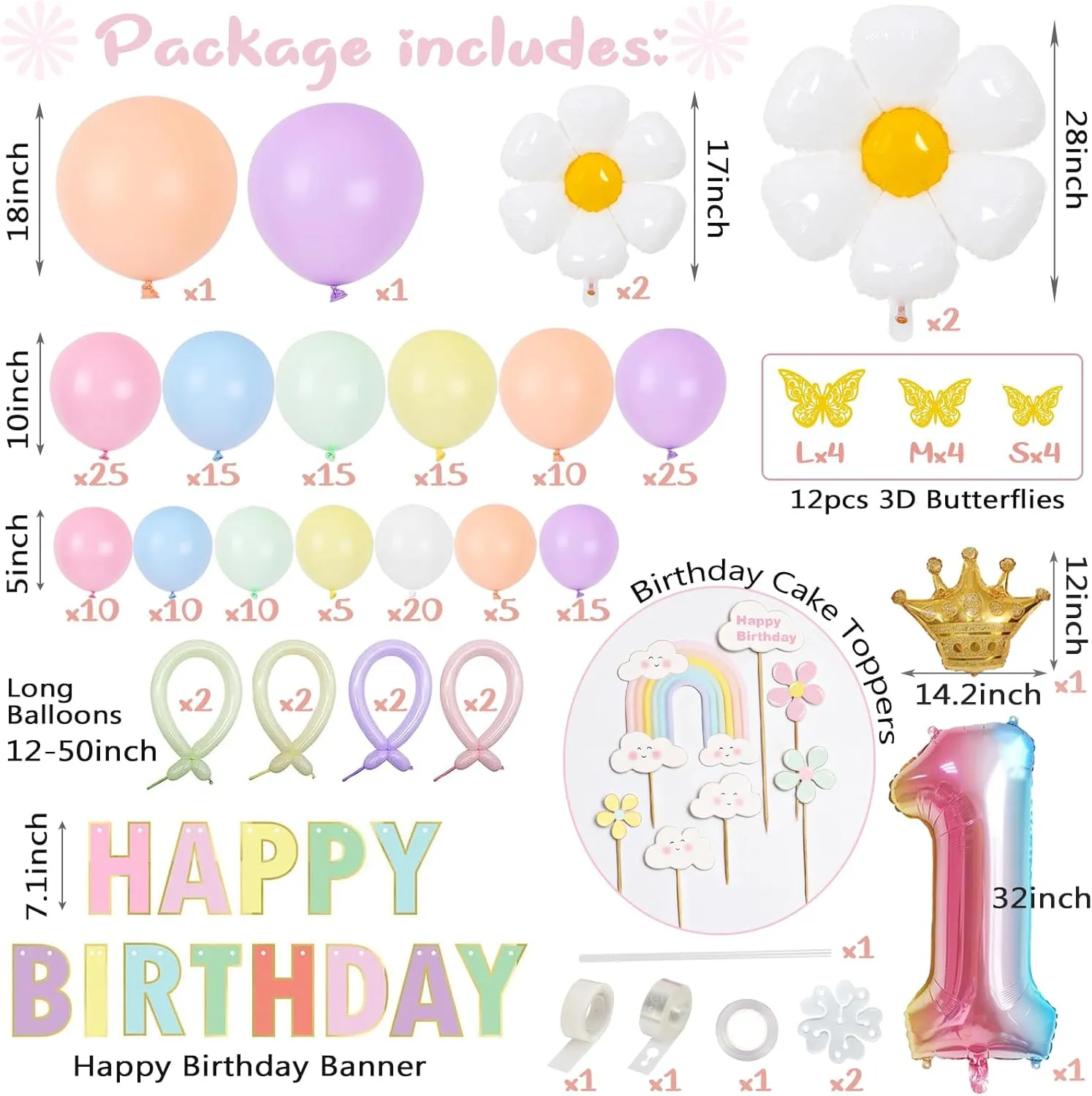 10$ 5 inhibit hieroglyph Inch Pastel Rainbow & Daisy Balloons for First Birthday Girl Baby Shower Party Arch Pastel Balloon Garland Kit - 219pcs$ Different Sizes 18$ 