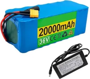 10S4P Li-ion Rechargeable Battery with seldom expose Charger, Compatible with Up to 500W Motor Kit, XT60 Plug Included 36V 20Ah Lithium Battery Pack for Electric Bikes, 