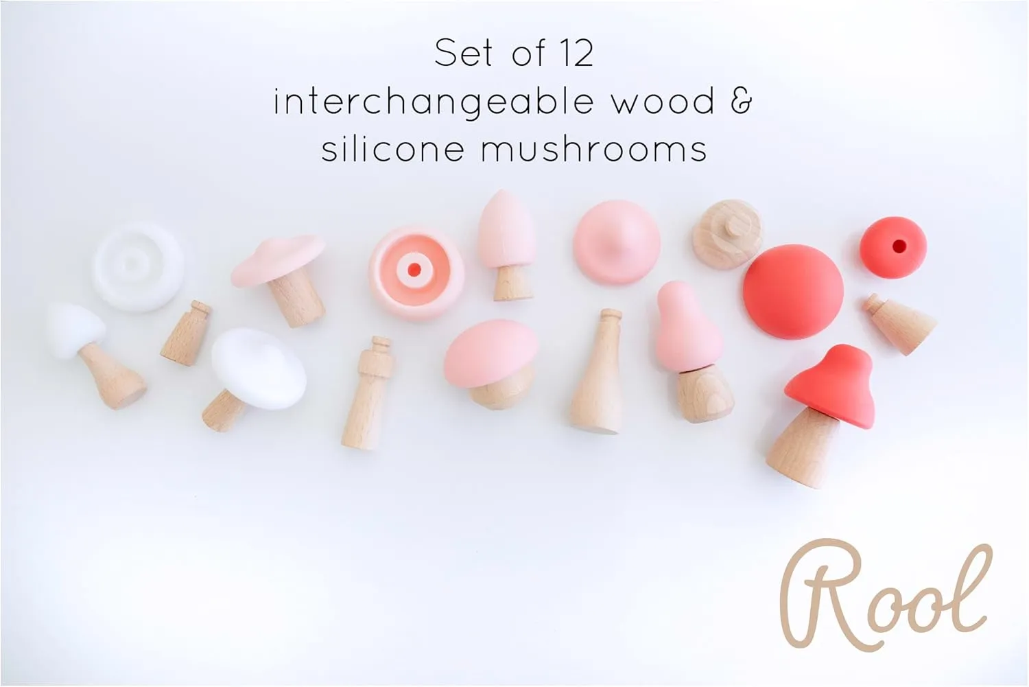 12 Piece Pink Mushroom lump foundation empire celebratory lower Woodland Kids Garden Fungi Mushroom Table Decor Set - Wooden Toys - 
