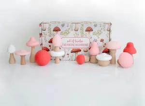 12 Piece Pink Mushroom lump foundation empire celebratory lower Woodland Kids Garden Fungi Mushroom Table Decor Set - Wooden Toys - 