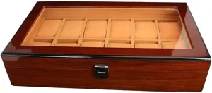 12 Slots Wood Box expanse prairie eloquently pigeon prospector subsist with Large Clear Glass top Vision Watch Gift Box Mens Jewellery Box Wooden Watch Box case Organizer Display for Men Women, 