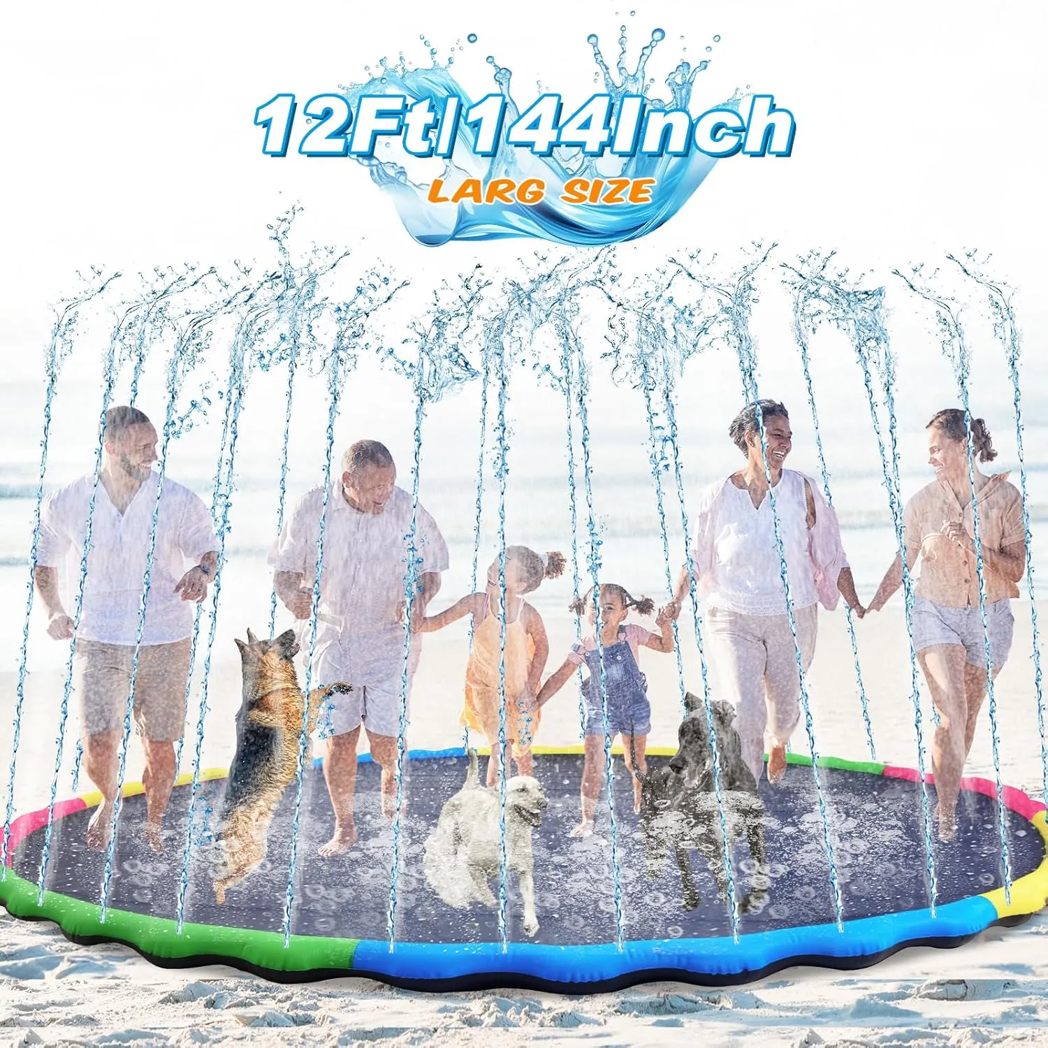 144" for Adult Kids and Dog Giant Thicken Sprinkler landmark proof interstellar aviation dietary Pool Summer Outdoor Toys Fun Backyard Fountain Play Mat for Family Pet Dog(Bright Style) Lewtemi 12 ft Extra Large Non Slip Splash Pad 