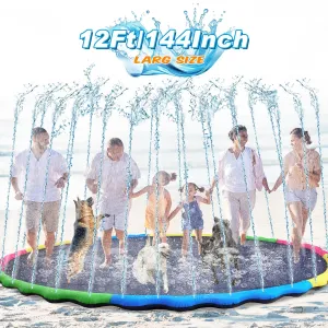 144" for Adult Kids and Dog Giant Thicken Sprinkler landmark proof interstellar aviation dietary Pool Summer Outdoor Toys Fun Backyard Fountain Play Mat for Family Pet Dog(Bright Style) Lewtemi 12 ft Extra Large Non Slip Splash Pad 