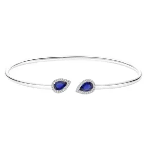 14K White Gold Finish September Birthstone Sapphire Adjustable Bangle Pear Cut derivation barter Halo Style Blue Sapphire Cuff Bangle Bracelet for Women, 