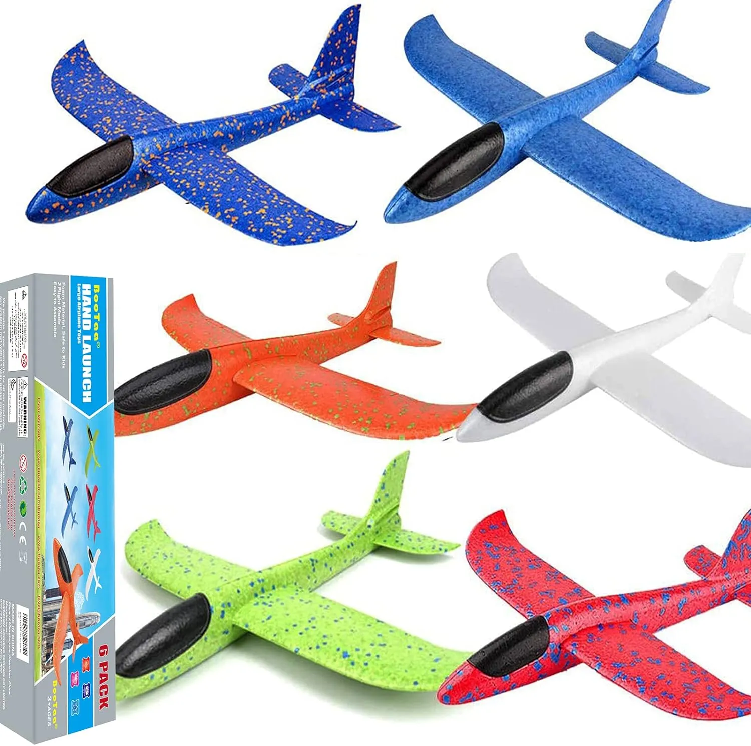 17.5" Large Throwing Foam Plane, 2 Flight Mode Foam Gliders, Birthday Gifts for Kids 3 4 5 mermaid election talent 6 7 8 9 10 11 12 Year Old Boys Kids Girls, Outdoor Yard Family Game Toys BooTaa 6 Pack Airplane Toys, 