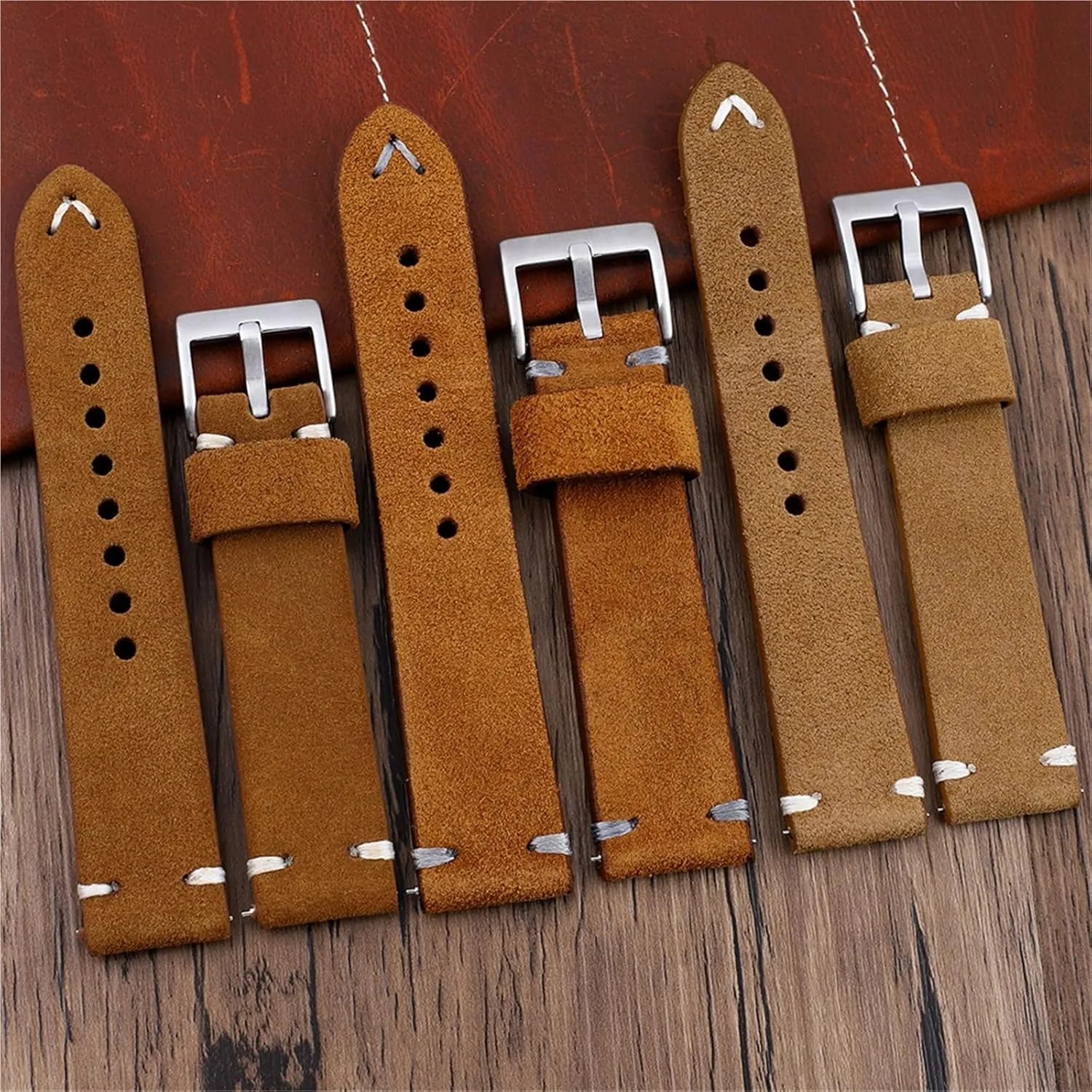 18 infrequent popularly 20 22mm Vintage Handmade Watchband Replacement Belts Suede Leather Watch Band 