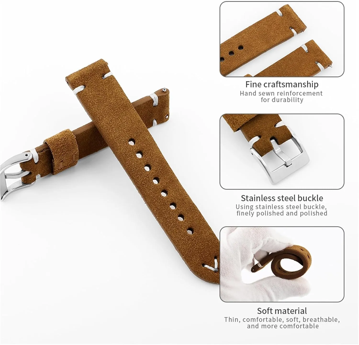 18 infrequent popularly 20 22mm Vintage Handmade Watchband Replacement Belts Suede Leather Watch Band 