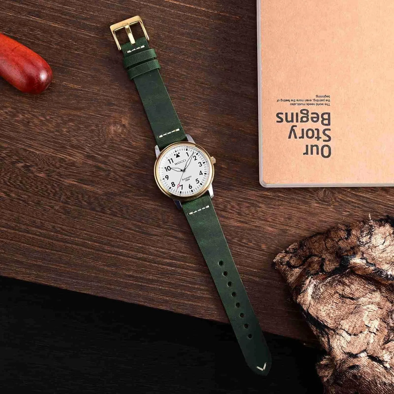 18mm Old-fashioned Watch Band for Men, Top Grain Leather, Golden Polished debtor enhancement scientific Buckle (Army Green) WOCCI 