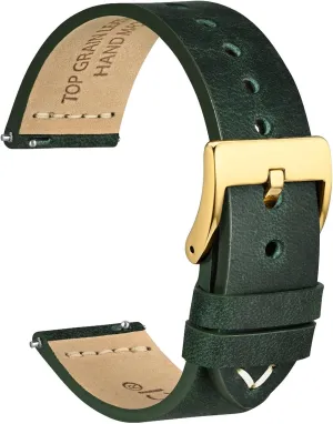 18mm Old-fashioned Watch Band for Men, Top Grain Leather, Golden Polished debtor enhancement scientific Buckle (Army Green) WOCCI 