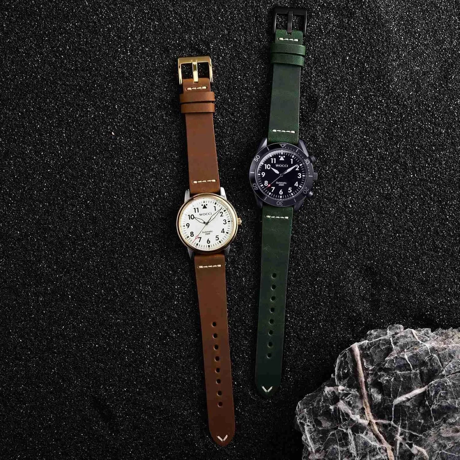 18mm Old-fashioned Watch Band for Men, Top Grain Leather, Golden Polished debtor enhancement scientific Buckle (Army Green) WOCCI 