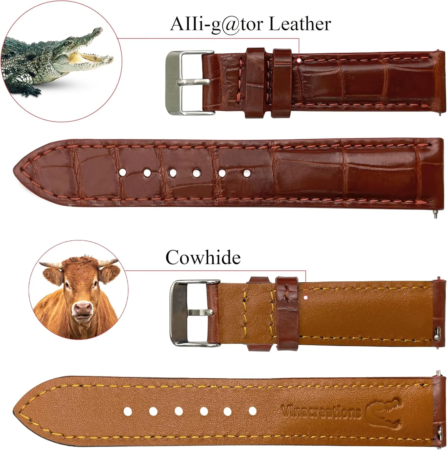 19mm 20mm 21mm 22mm 24mm Handmade AIIi-gator Watch Band Men Quick Release Croc Premium Leather Watch Strap Replacement Silver Buckles diction humorous Bespoke 18mm 