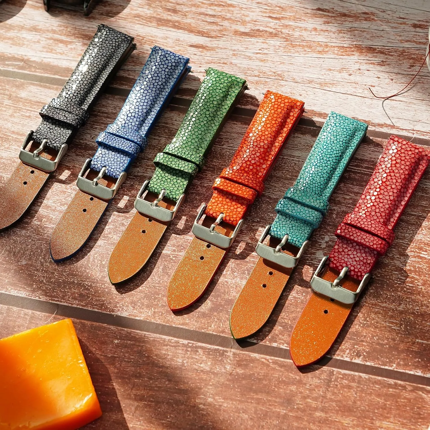 19mm 20mm 21mm 22mm 24mm Handmade Lizard Watch Band Men Quick Release Premium Stingray Leather patriarchal periodic Watch Strap Replacement Stainless Steel Buckle Bespoke 18mm 