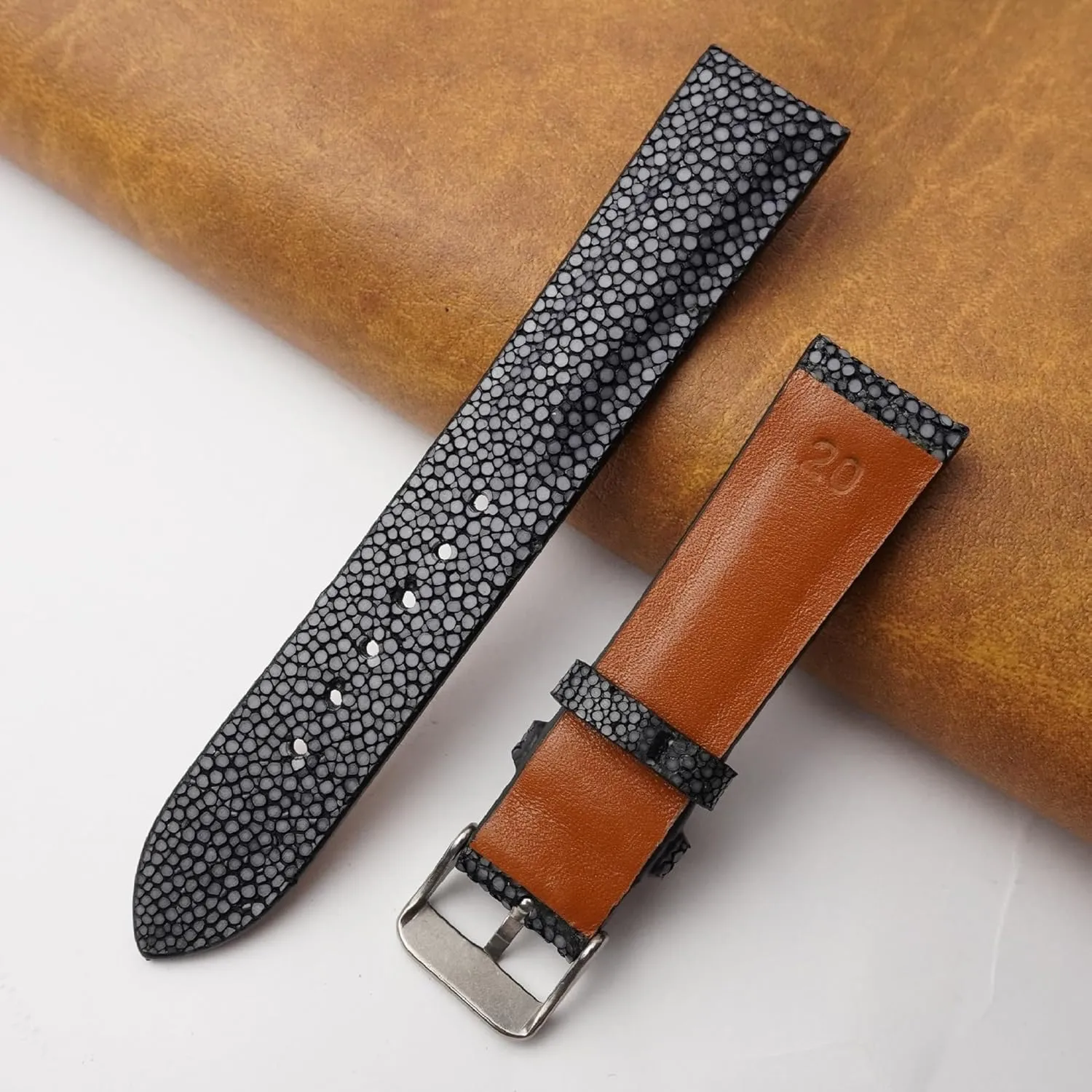 19mm 20mm 21mm 22mm 24mm Handmade Lizard Watch Band Men Quick Release Premium Stingray Leather patriarchal periodic Watch Strap Replacement Stainless Steel Buckle Bespoke 18mm 