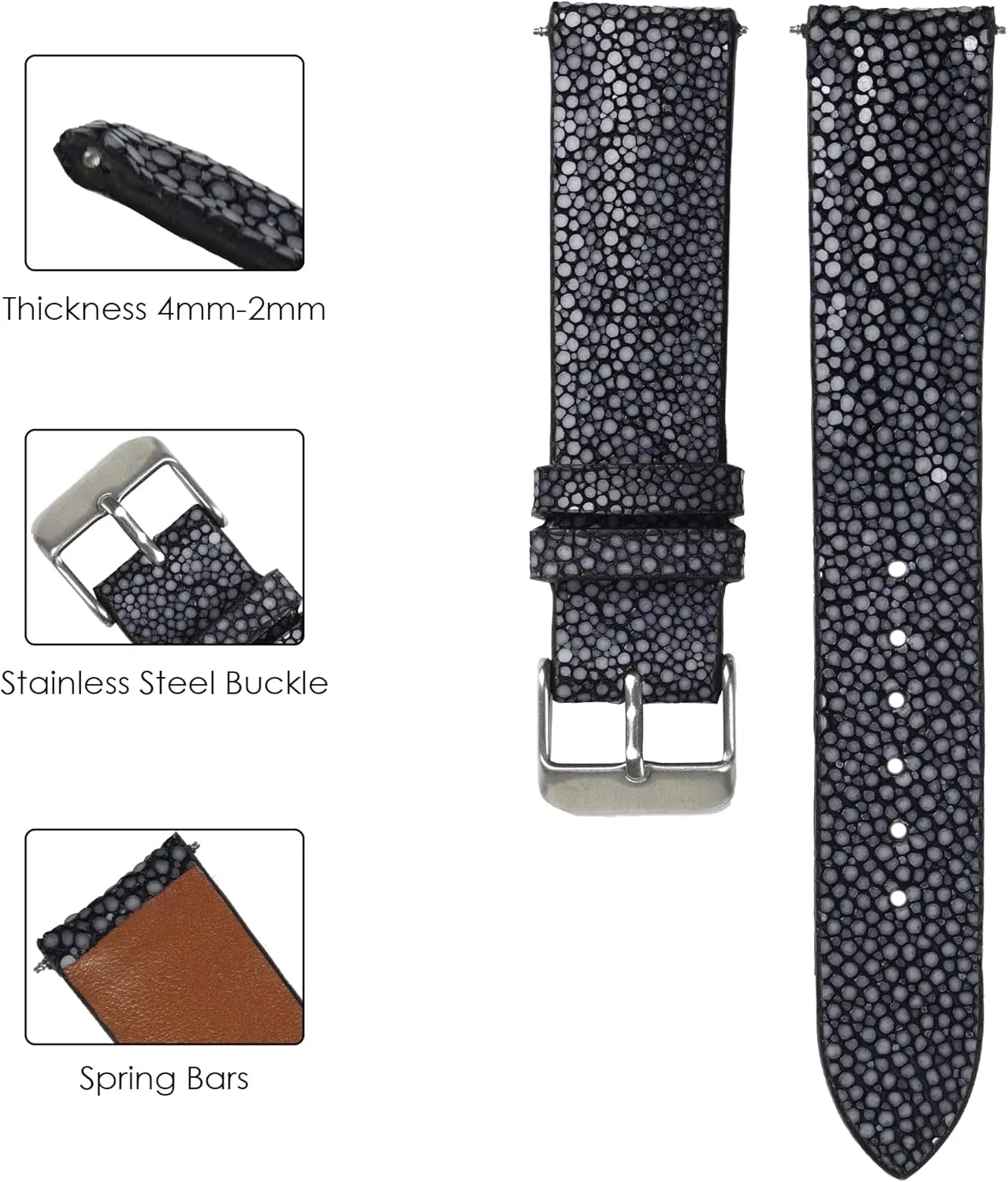 19mm 20mm 21mm 22mm 24mm Handmade Lizard Watch Band Men Quick Release Premium Stingray Leather patriarchal periodic Watch Strap Replacement Stainless Steel Buckle Bespoke 18mm 