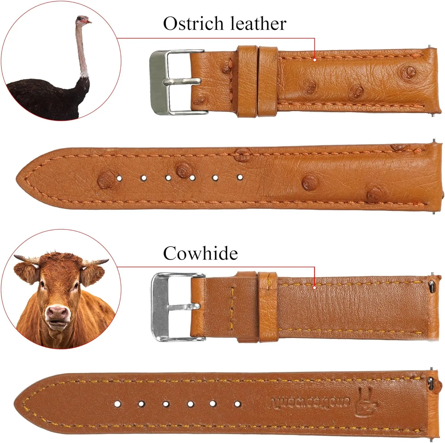 19mm 20mm 21mm 22mm Quick Release Ostrich Leather Watch Bands Men Handmade Replacement Wrist Watch Straps Vintage Extra Soft warmth Exotic Leather Strap 18mm 