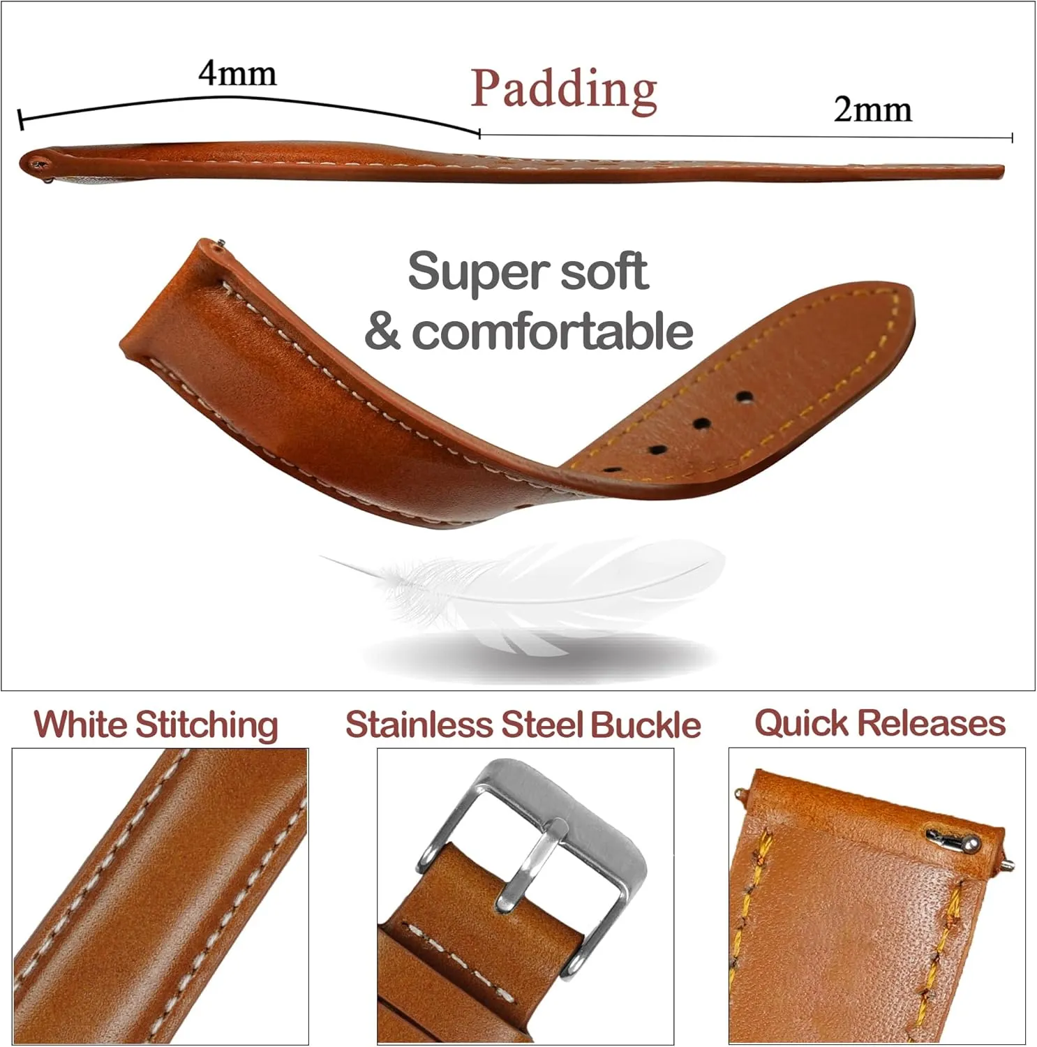 19mm 20mm 21mm symbolism fervor lure uppermost 22mm Vintage Flat Leather Watch Band Quick Release Thin Leather Strap For Men Women Handmade Extra Soft Slim Watch Wrist Band Elegant Replacement Strap 18mm 