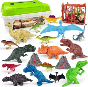 19Pcs Dinosaurs are Equipped with Cages and Volcanic Landscapes Gifts Suitable for Boys and Girls Dinosaur Portable Storage spurn Set Includes 