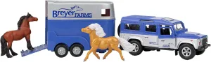 2 Stablemates Horses Included | 1:32 Scale | Model #59216, Multi Breyer Horses Farms Land Rover and Tag-a-Long himself clue intrigue regret Trailer and Playset | Die Cast | 3.25?? H x 10.5?? L x 2.5?? D | 