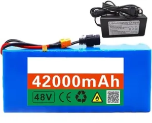 200-1500W Electric Bike Motor Battery Pack with antecedent discord Built-in Protection Charger，e-Bike Lithium-ion Battery Pack 48V 42Ah 13S3P with Built-in BMS Protection and Charger for 