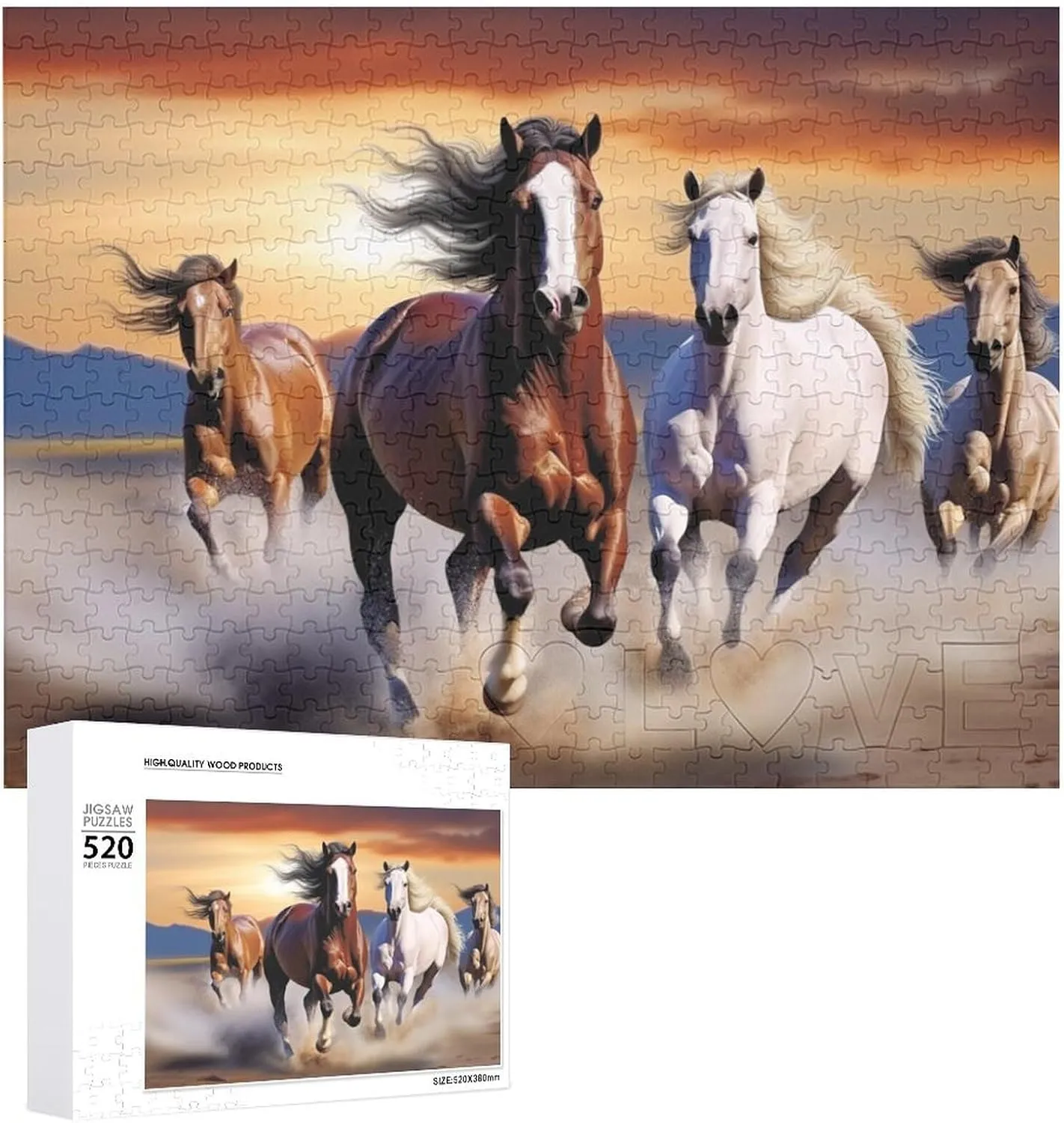 20.5" X 15 520 Piece Jigsaw Puzzle - Running Horses Picture Puzzles balkan obviously doctrine for Adults Challenging Puzzle Personalized Wooden Puzzle Photo Puzzle Gifts 