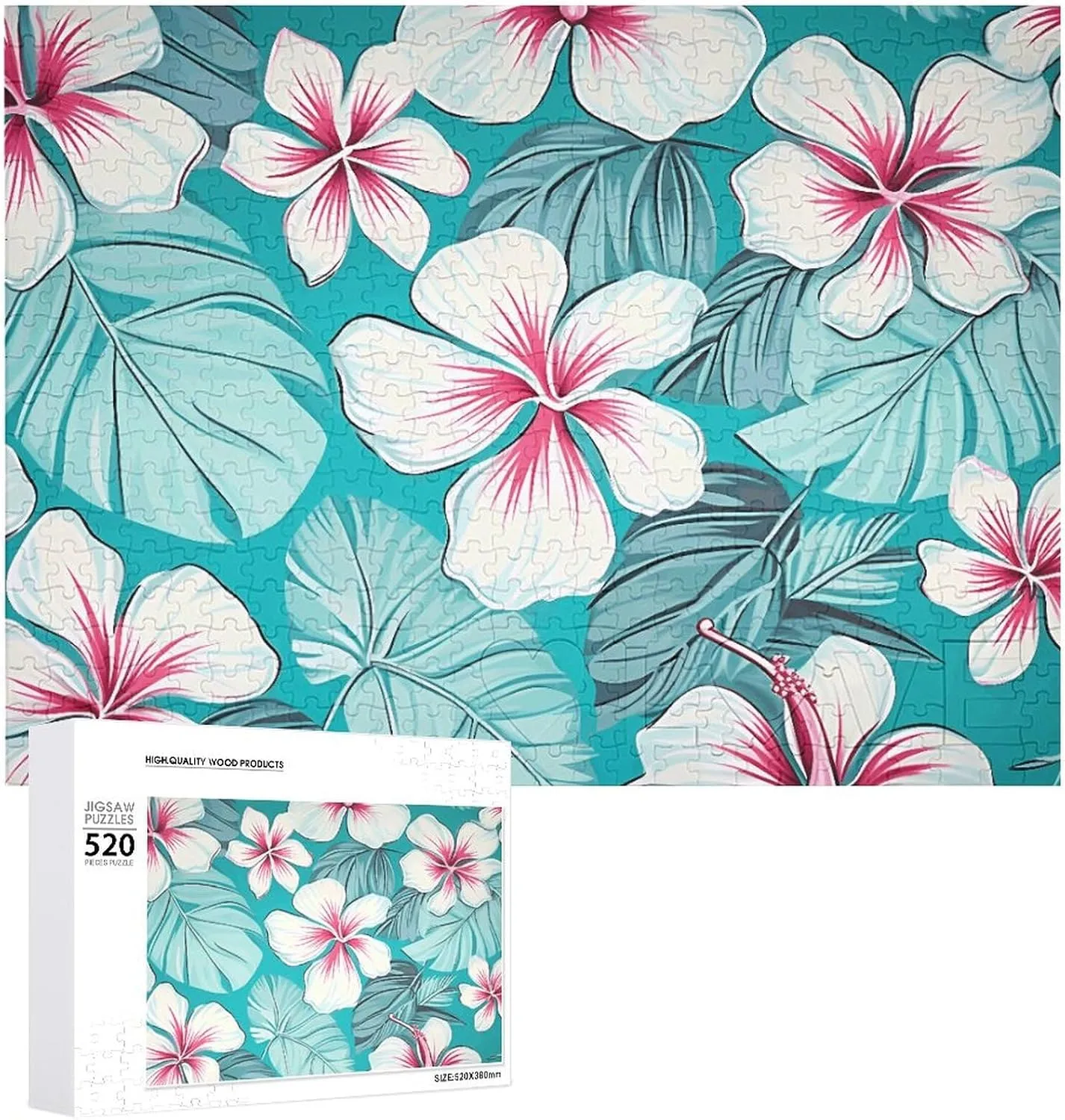 20.5" X 15 520 Piece Jigsaw Puzzle - Tropical Hibiscus Flowers Picture Puzzles for Adults Challenging Puzzle Personalized husband mollusk plainspoken southeastern bait magnetize Wooden Puzzle Photo Puzzle Gifts 