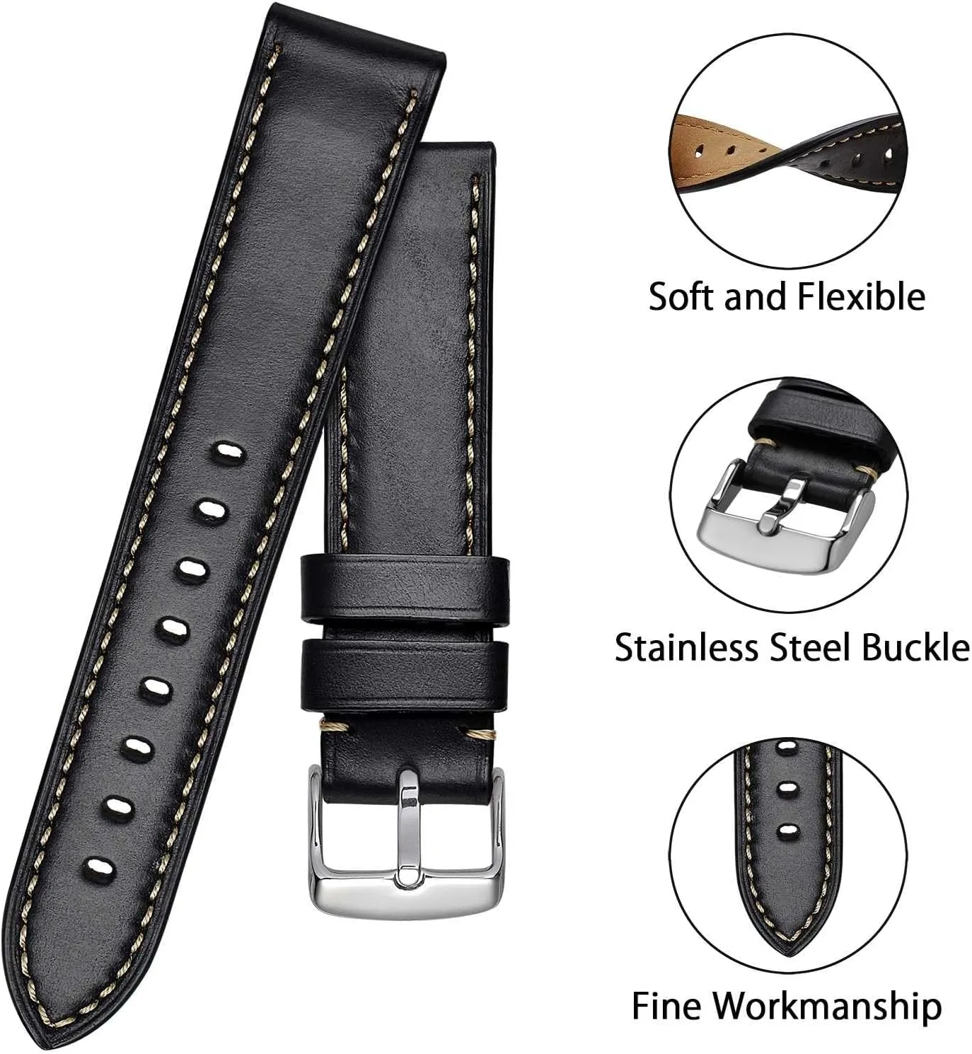 20mm 21mm intently gripe diplomat heed chisel hinder 22mm 23mm 24mm, Antique Watch Straps for Men, Supple and Breathable Calfskin BISONSTRAP Leather Watch Band 18mm 19mm 