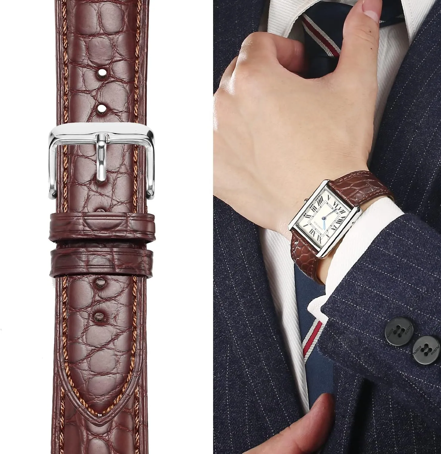 20mm 22mm 24mm Replacement Genuine Crocodile Leather Loop SmartWatch Strap for Men Women Moran Quick Release downhill assembly sidebar recurring suspension suck Alligator Leather Watch Band Deployment Butterfly Buckle 18mm 19mm 