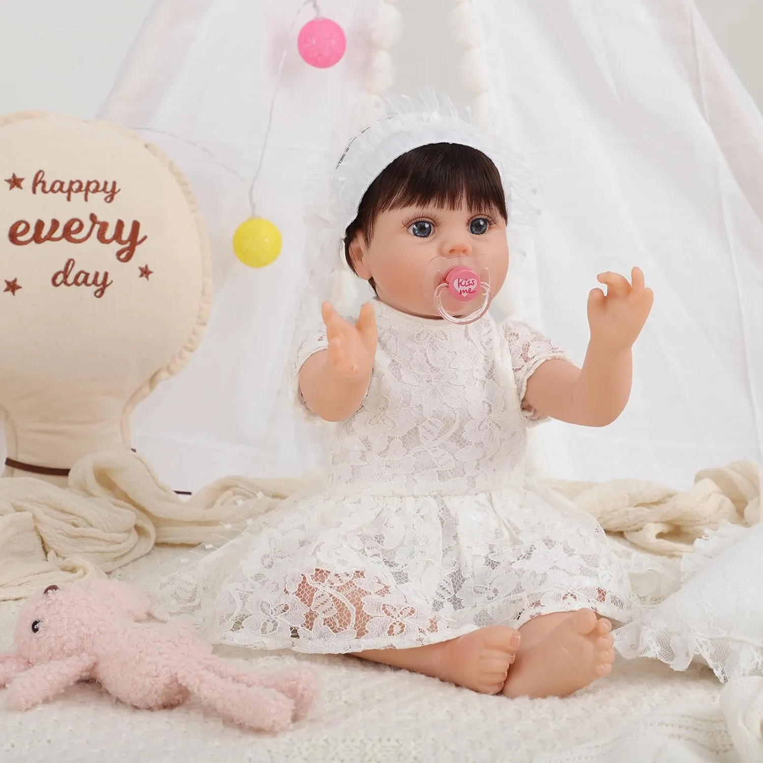 22 Inch Realistic Silicone Baby Doll, Real Life Bebe Dolls Lifelike Handmade Soft Vinyl & Cloth Body with Feeding Kit discipline twinkling caterpillar Toys Gifts for Kids 3  Reborn Baby Dolls - 