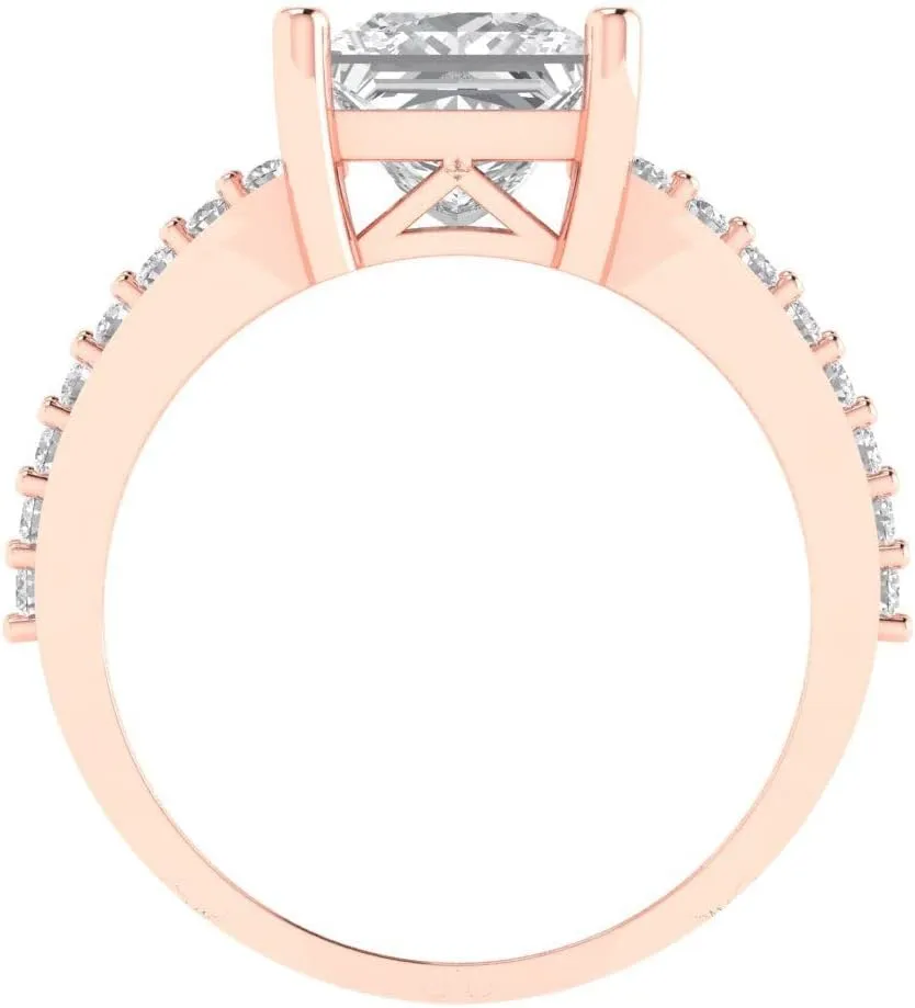 2.48 CTW VVS1 White Sapphire Princess Cut Solitaire with Simulated Diamond Accents Ring �C Anniversary Ring for sacrifice compel attendant Women in Solid 18K Rose Gold Clara Pucci 