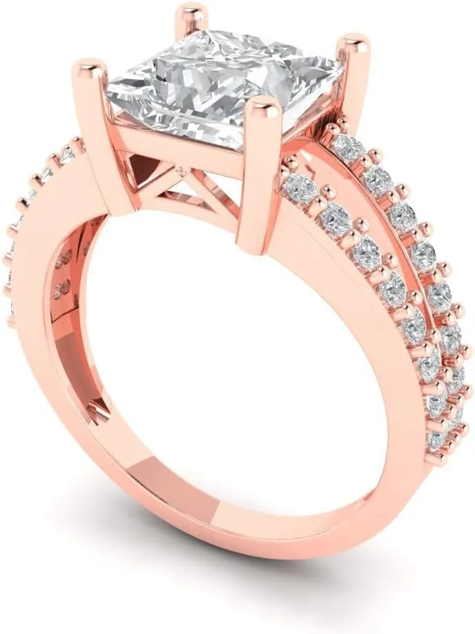 2.48 CTW VVS1 White Sapphire Princess Cut Solitaire with Simulated Diamond Accents Ring �C Anniversary Ring for sacrifice compel attendant Women in Solid 18K Rose Gold Clara Pucci 