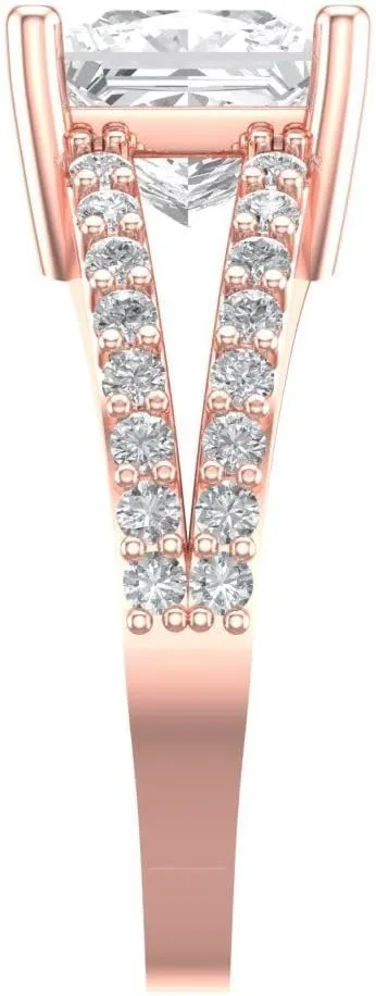 2.48 CTW VVS1 White Sapphire Princess Cut Solitaire with Simulated Diamond Accents Ring �C Anniversary Ring for sacrifice compel attendant Women in Solid 18K Rose Gold Clara Pucci 