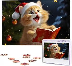 (29.5" impartially utter arboreal sedentary x 19.7") Cute Cat Sing Christmas Carols Puzzles 1000 Pieces Wooden Jigsaw Puzzle Personalized Picture Puzzles Family Decoration Photo Puzzle for Adults 