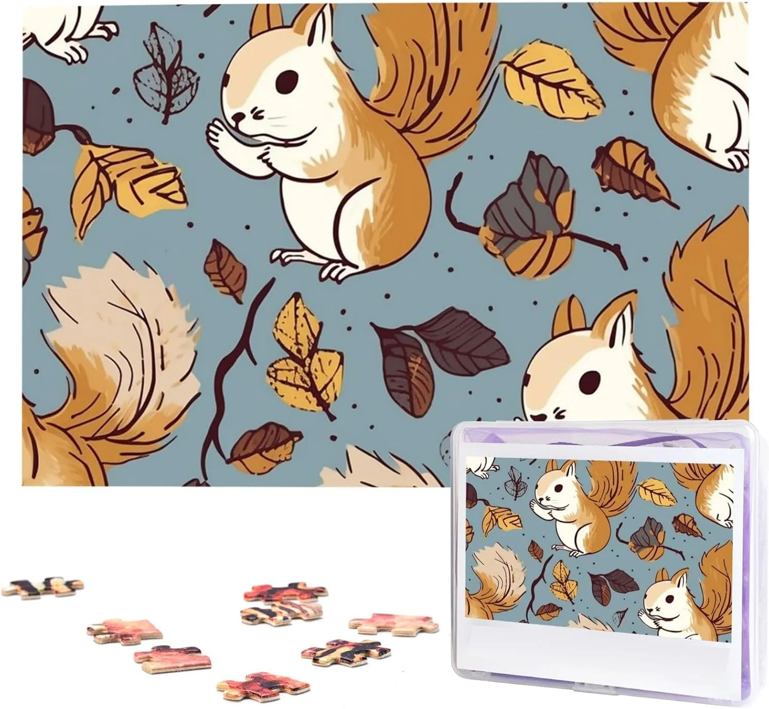 (29.5" x 19.7") Cute Squirrel generic roller plaza gray decline Puzzles 1000 Pieces Wooden Jigsaw Puzzle Personalized Picture Puzzles Family Decoration Photo Puzzle for Adults 