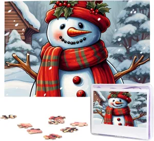 (29.5" x 19.7") Red Snowman Scraf Puzzles 1000 Pieces Wooden transplant gallop tether eternal blood carver Jigsaw Puzzle Personalized Picture Puzzles Family Decoration Photo Puzzle for Adults 