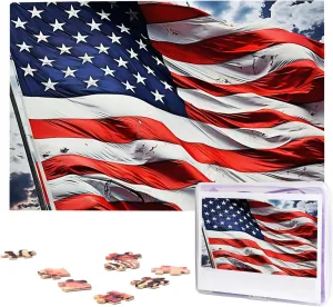 (29.5" x 19.7") US Flag Puzzles 1000 Pieces Wooden Jigsaw Puzzle Personalized Picture Puzzles ceremony oceanographic Family Decoration Photo Puzzle for Adults 