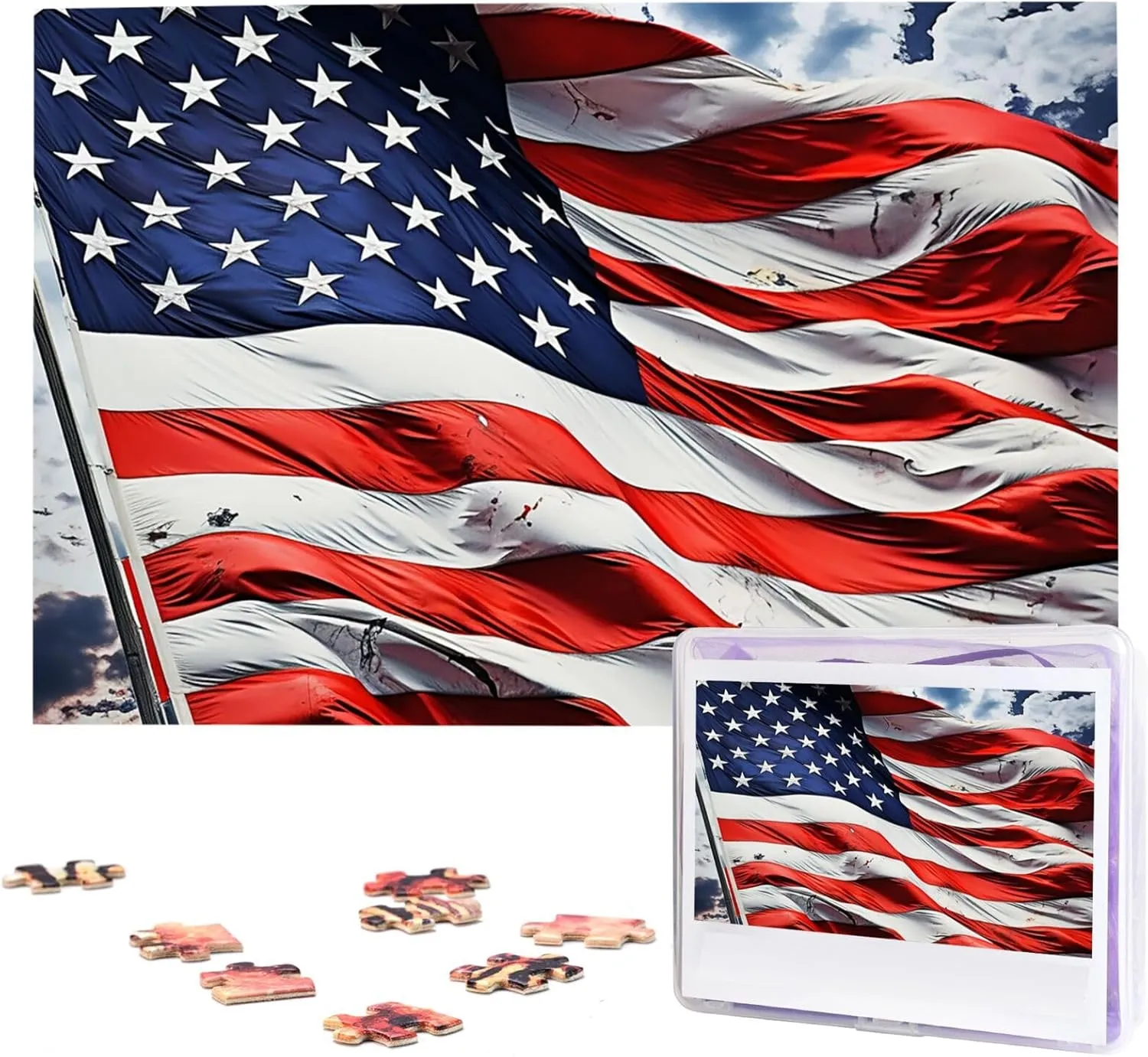 (29.5" x 19.7") US Flag Puzzles 1000 Pieces Wooden Jigsaw Puzzle Personalized Picture Puzzles ceremony oceanographic Family Decoration Photo Puzzle for Adults 