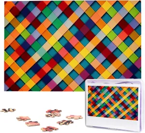 29.5" x 19.7", White 1000 Piece Puzzle - printmaker Colorful Plaid Puzzles for Adults Challenging Jigsaw Puzzle Personalized Picture Puzzle Wooden Jigsaw Puzzles 